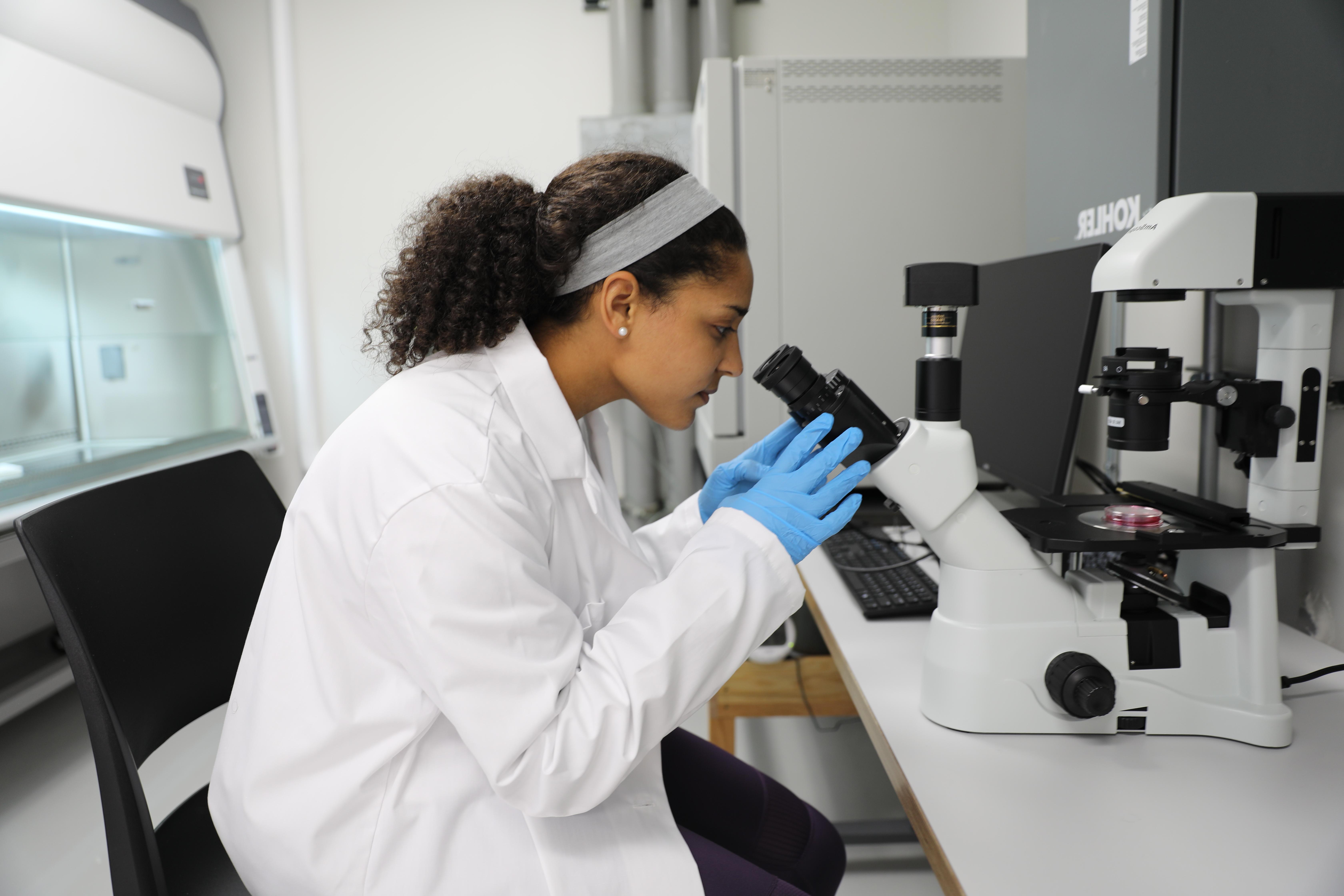 Mount Union 生物医学工程 student working in a lab.